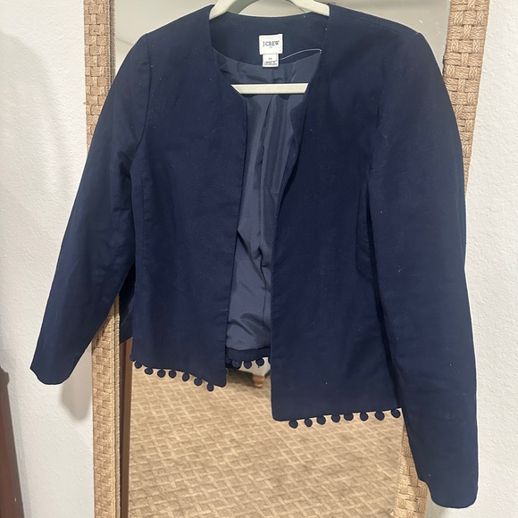 J. Crew Jackets & Blazers - J.Crew Women's Navy Linen Cotton Jacket with Pom-Pom Trim - Size XS